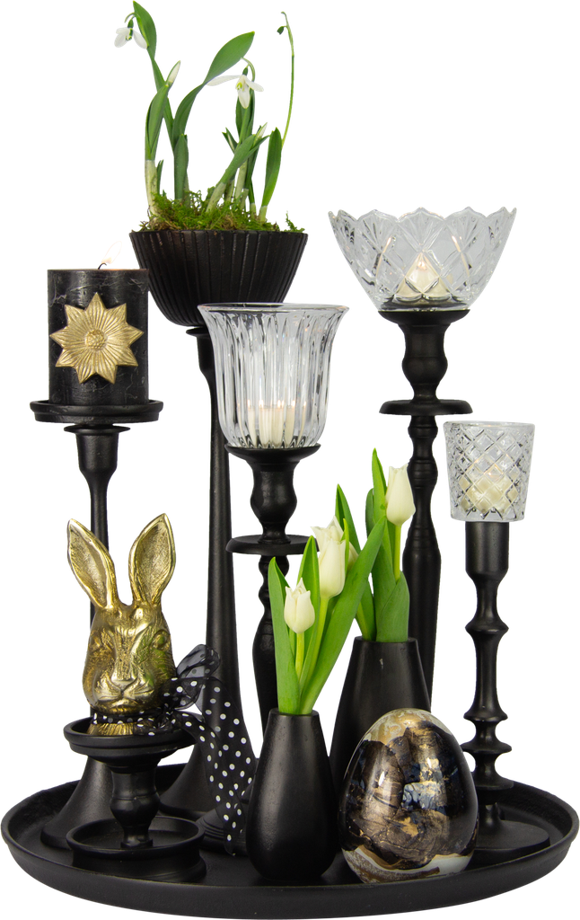 Ei stehend 24 cm Glas schwarz marmoriert