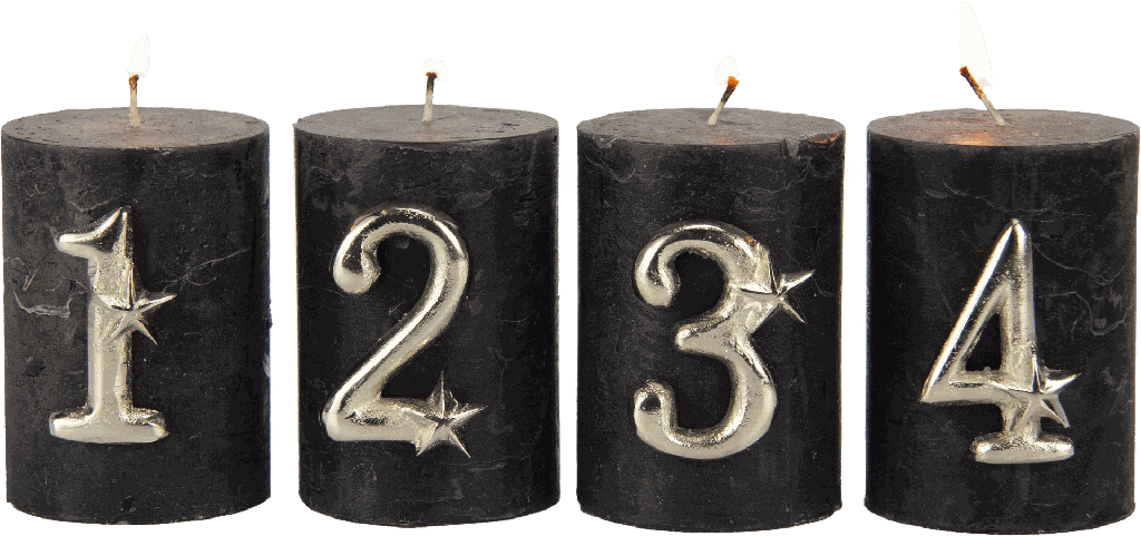 ADVENT Kerzenpin Zahlen 1-4 Set Metall antik-silber